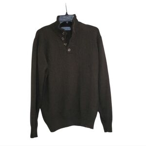 Oscar De La Renta Cable Knit Green and Brown Sweater Mock Neck, Size M